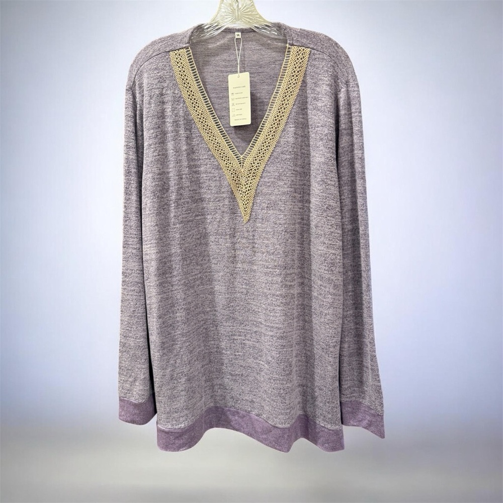 New with tags Long sleeve top v-neck with Crochet Detail
